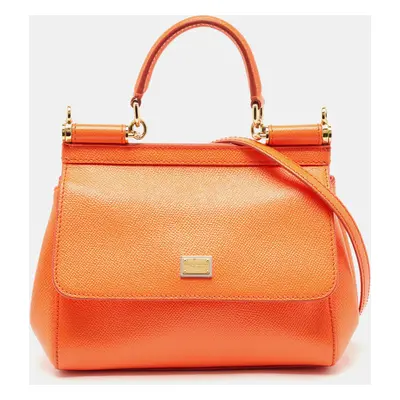 Dolce & Gabbana Orange Leather Miss Sicily Top Handle Bag