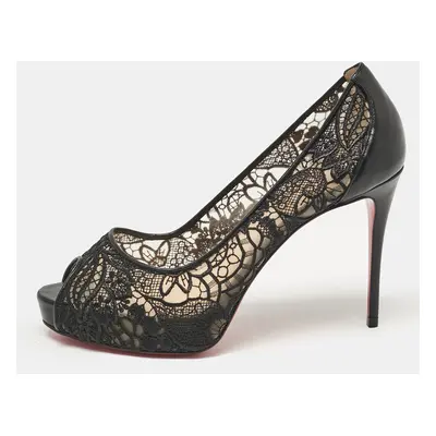 Christian Louboutin Black Lace and Leather Very Lace Pumps Size