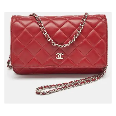 Chanel Red Quilted Leather CC Wallet On Chain