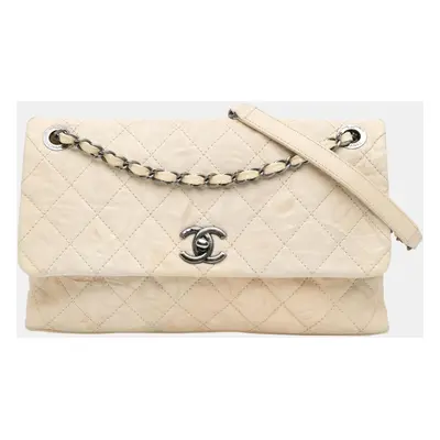 Chanel White CC Quilted Calfskin Aged Shoulder Bag