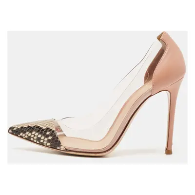 Gianvito Rossi Multicolor Python, Leather and PVC Plexi Pointed Toe Pumps Size