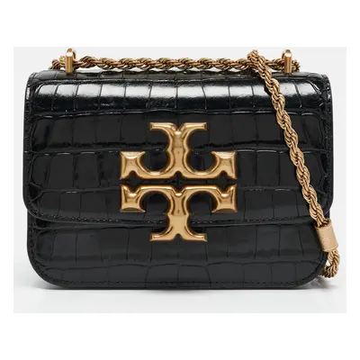 Tory Burch Black Croc Embossed Leather Small Eleanor Convertible Bag