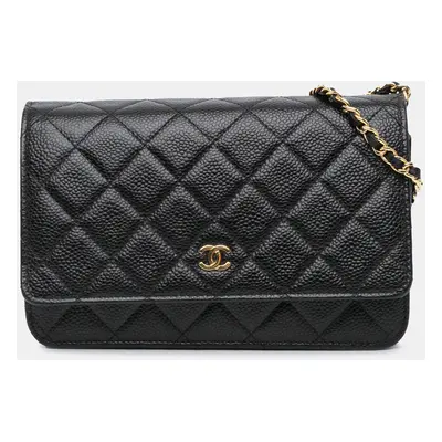 Chanel Black CC Quilted Caviar Wallet on Chain