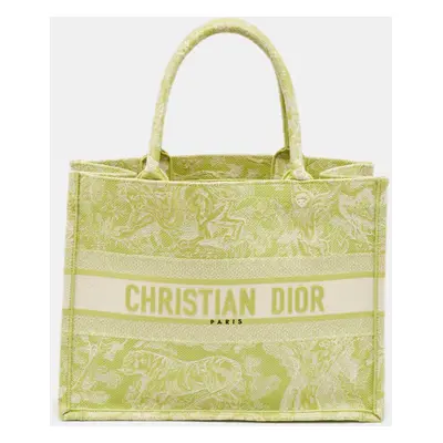 Dior Green/White Embroidered Canvas Toile De Jouy Book Tote