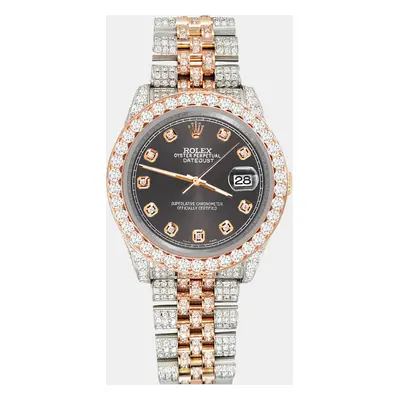 Rolex datejust 10.75ct pave diamond rhodium gray rose gold steel jubilee Wristwatch