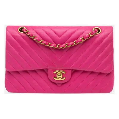 Chanel Pink Medium Classic Chevron Lambskin Double Flap