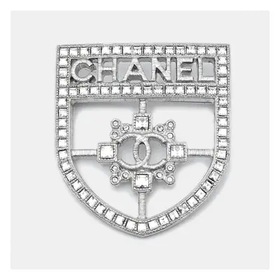 Chanel Crystals Silver Tone Shield Brooch