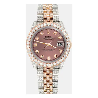 Rolex datejust 10.75ct pave diamond salmon rose gold steel jubilee Wristwatch