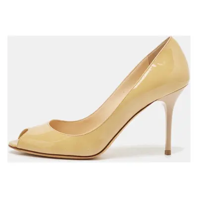 Jimmy Choo Beige Patent Leather Isabel Peep Toe Pumps Size