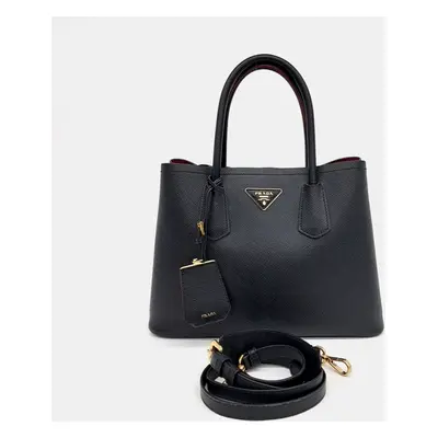 Prada Black Leather Saffiano Duble Tote Bag