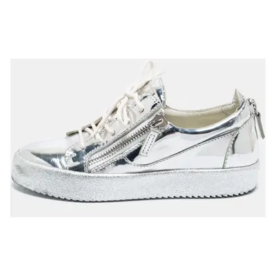 Giuseppe Zanotti Silver Patent Leather Frankie Low-Top Sneakers Size 37.5