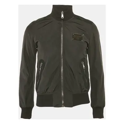 Dolce & Gabbana Black Suede Trim Synthetic Bomber Jacket