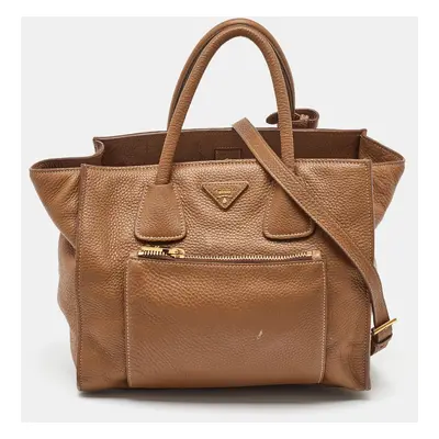 Prada Brown Leather Daino Front Pocket Tote