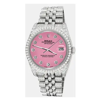 Rolex datejust pave 10.2ct iced diamond hot pink jubilee Wristwatch