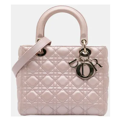 Dior Pink Medium Pearlescent Lambskin Cannage Lady Dior