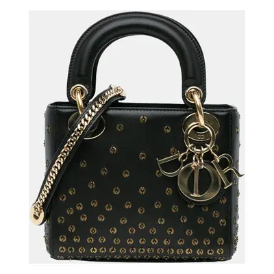 Dior Black Mini Calfskin Embellished Lady Dior Tote