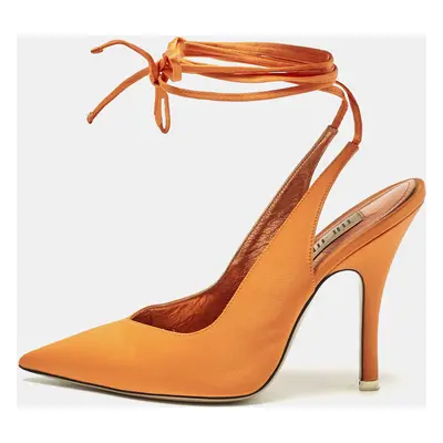 The Attico Orange Satin Venus Ankle Tie Pumps Size