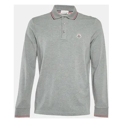 Moncler Grey Cotton Long Sleeve Polo T-Shirt