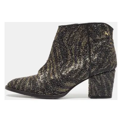 Zadig & Voltaire Black/Gold Glitter Molly Ankle Boots Size