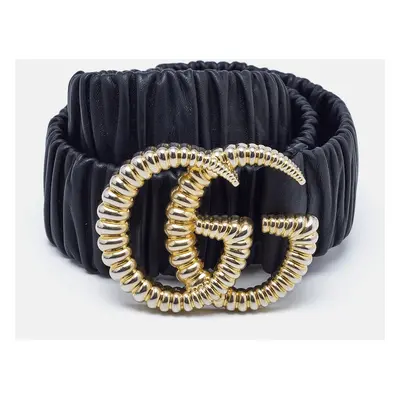 Gucci Black Elastic Leather GG Marmont Torchon Buckle Belt 80CM