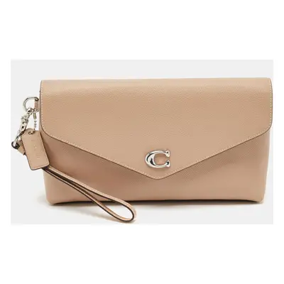 Coach Beige Leather Wyn Wristlet Pouch