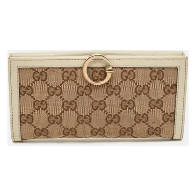 Gucci White/Beige GG Canvas and Leather Icon Bit Flap Continental Wallet