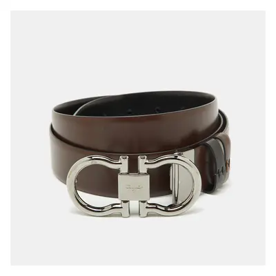 Salvatore Ferragamo Black/Dark Brown Leather Cut to Size Gancini Buckle Belt