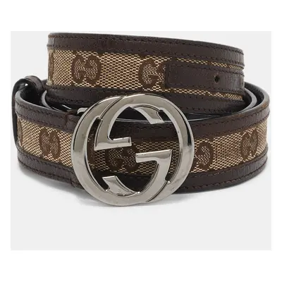 Gucci Beige/Brown GG Canvas and Leather Interlocking G Buckle Belt