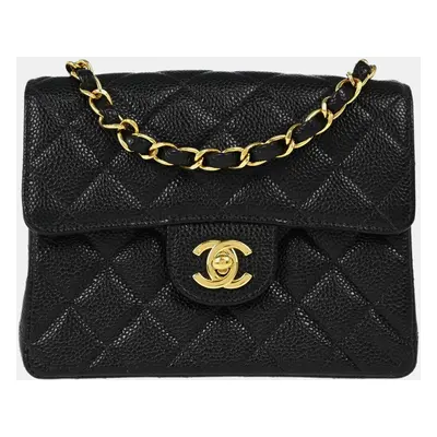 Chanel Black Calfskin Mini Classic Square Flap Shoulder Bag