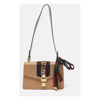 Gucci Beige Leather Web Sylvie Shoulder Bag