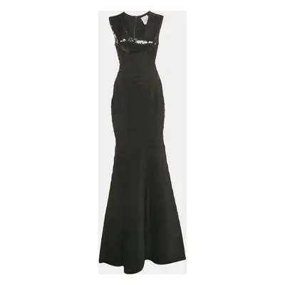 Herve Leger Black Bandage Knit Sequin Embellished Sleeveless Gown