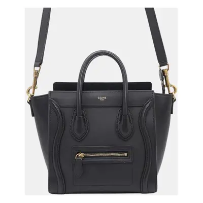 Celine Luggage Black Smooth Calf Leather Size Nano