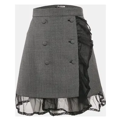 Miu Miu Grey Checks Tulle Trim Wool Mini Dress