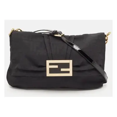 Fendi Black Zucca Canvas and Patent Leather Mia Flap Bag