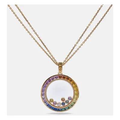 Chopard Happy Diamonds Rainbow Sapphires Diamond 18K Rose Gold Pendant Necklace