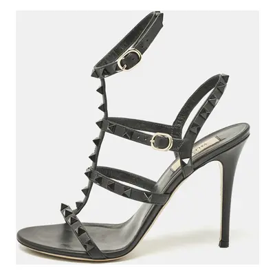 Valentino Black Leather Rockstud Cage Sandals Size