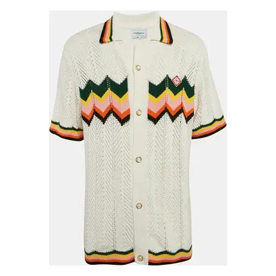 Casablanca White Striped Crochet Short Sleeve Shirt