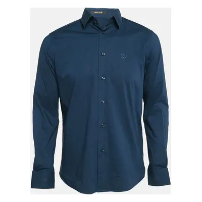 Roberto Cavalli Navy Blue Cotton Button Front Shirt