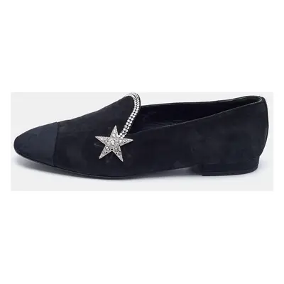 Chanel Black Canvas and Suede Star and Crystal Embellished Ballet Flats Size 36.5