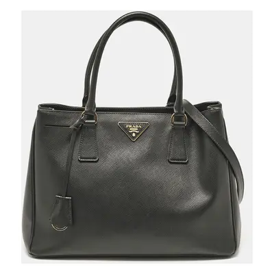 Prada Black Saffiano Lux Leather Middle Zip Tote