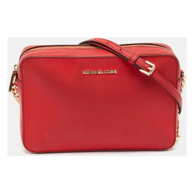 Michael Kors Red Leather Jet Set Camera Crossbody Bag