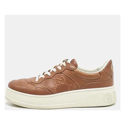 Gucci Brown Jumbo GG Embossed Leather Low Top Sneakers Size 42.5