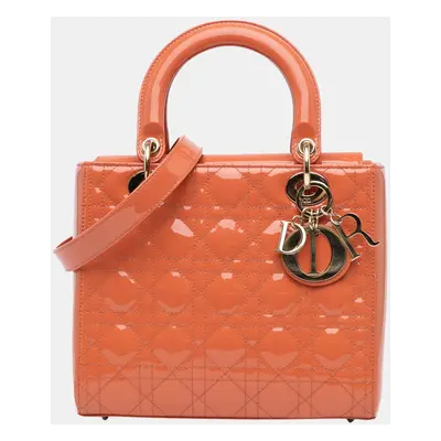 Dior Orange Medium Patent Cannage Lady Dior