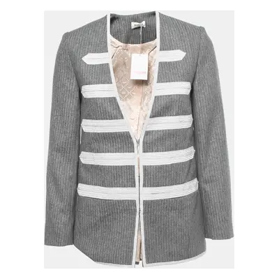 Zadig & Voltaire Grey Striped Wool Blend Judo Style Ville Jacket