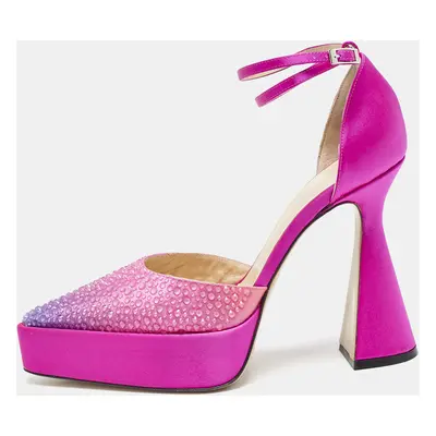 Mach & Mach Pink Satin Galaxy Crystalized Platform Pumps Size