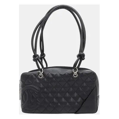 Chanel Cambon Line Bowling Bag Black Calf Leather