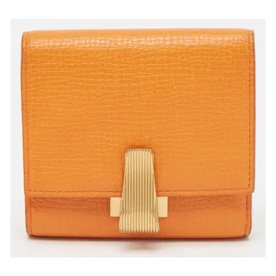 Bottega Veneta Orange Leather Palmellato Trifold Wallet