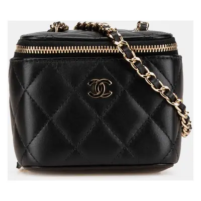 Chanel Black Mini Lambskin Vanity Case with Chain