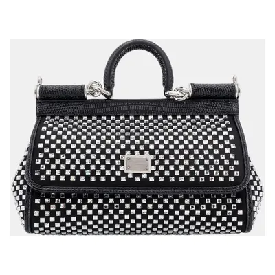 Dolce & Gabbana Black Satin and Rhinestones Siciliy Handbag