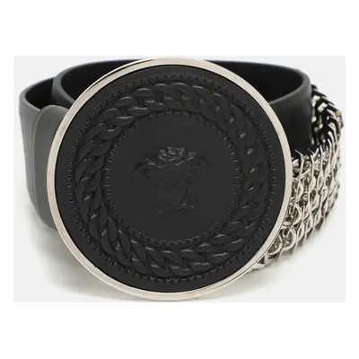 Versace Black Leather Chain Belt 80CM